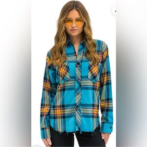 Aviator Nation Plaid Flannel Western Shirt Jackson‎ Plaid Blue Sz M
